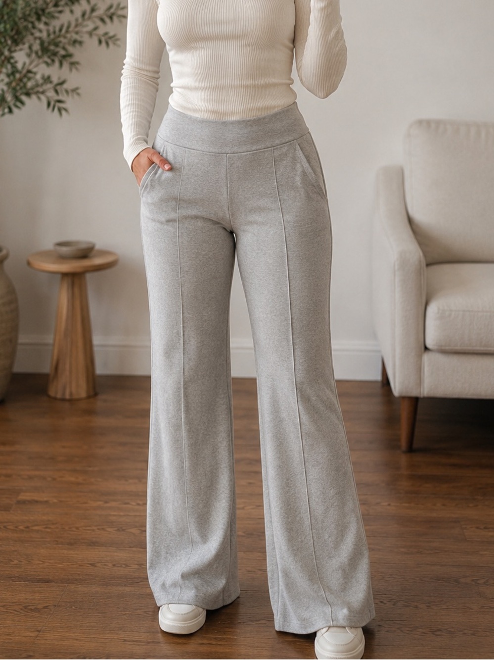 KiraGrace High Waist Wide Leg Yoga Work Pants Gray Small